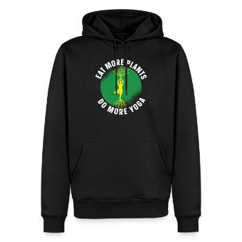 Manger plus de plantes Faire plus de yoga Pose Végétarien Végétalien - Sweat à capuche Premium bio Homme - noir - Devant - Nico (187cm)