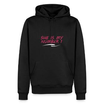 Sie ist meine Nummer 1 - Männer Premium Bio Hoodie - Schwarz - Vorne - Nico (187cm)