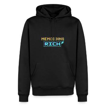 Memecoins -> riche - Sweat à capuche Premium bio Homme - noir - Devant - Nico (187cm)