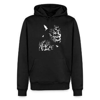 Corbeau Corbeau dans la forêt. Arbres en vol. - Sweat à capuche Premium bio Homme - noir - Devant - Nico (187cm)