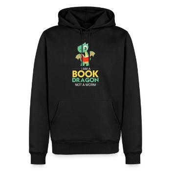 Bücherwurm Bücher lesender Drache T-Shirt Geschenk - Männer Premium Bio Hoodie - Schwarz - Vorne - Nico (187cm)