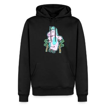 Flauschiges Einhorn im Wald Natur Baum Geschenk - Männer Premium Bio Hoodie - Schwarz - Vorne - Nico (187cm)