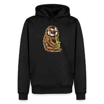 Paresse Jazz - saxophone jouant paresseux - Sweat à capuche Premium bio Homme - noir - Devant - Nico (187cm)