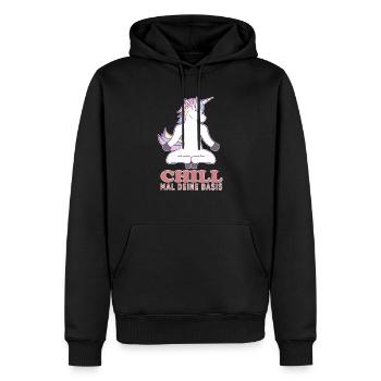 Chill mal deine Basis mit Einhorn - Männer Premium Bio Hoodie - Schwarz - Vorne - Nico (187cm)