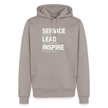 Service Lead Inspire - Männer Premium Bio Hoodie - Taupe - Vorne - Nico (187cm)