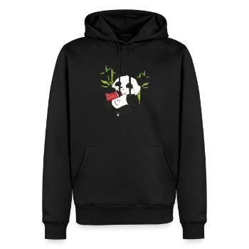 Panda am Schokolade essen Geschenk - Männer Premium Bio Hoodie - Schwarz - Vorne - Nico (187cm)
