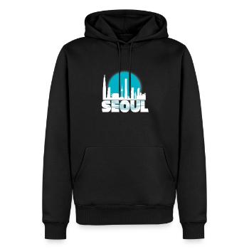 Séoul Corée du Sud cadeau Noël Sun Skyline - Sweat à capuche Premium bio Homme - noir - Devant - Nico (187cm)