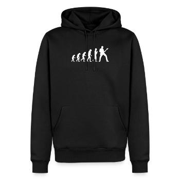 Evolution homme des cavernes à un guitariste - Sweat à capuche Premium bio Homme - noir - Devant - Nico (187cm)