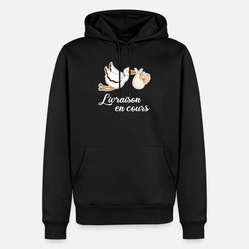 Livraison en cours cigogne grossesse - Sweat à capuche Premium bio Homme - noir