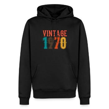 Anniversaire Papa Vintage 1970 - Sweat à capuche Premium bio Homme - noir - Devant - Nico (187cm)