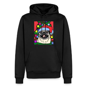 Carlin avec casquette de Noël Propriétaires de chiens de Noël - Sweat à capuche Premium bio Homme - noir - Devant - Nico (187cm)