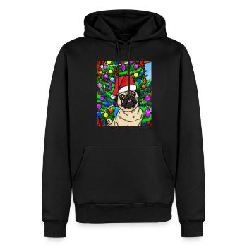 Carlin avec casquette de Noël Propriétaires de chiens de Noël - Sweat à capuche Premium bio Homme - noir - Devant - Nico (187cm)