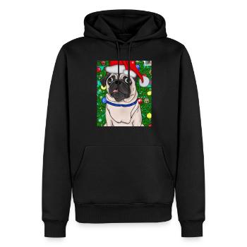 Carlin avec casquette de Noël Propriétaires de chiens de Noël - Sweat à capuche Premium bio Homme - noir - Devant - Nico (187cm)