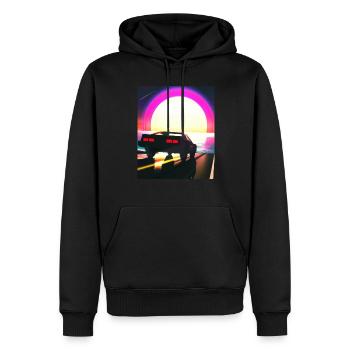 Synthwave Outrun Sports Car Beach Coucher de soleil - Sweat à capuche Premium bio Homme - noir - Devant - Nico (187cm)