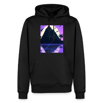 Vaporwave Aesthetic Insel Palmen Berge - Männer Premium Bio Hoodie - Schwarz - Vorne - Nico (187cm)