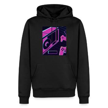 Vaporwave Aesthetic Gaming Konsole Zukunft - Männer Premium Bio Hoodie - Schwarz - Vorne - Nico (187cm)