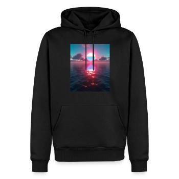 Vaporwave Aesthetic Sonnenuntergang Meer - Männer Premium Bio Hoodie - Schwarz - Vorne - Nico (187cm)