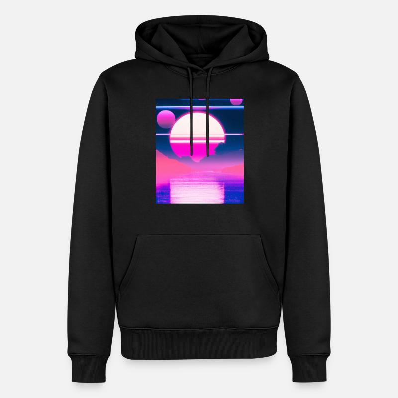 Vaporwave Sun Synthwave Sunset - Sweat à capuche Premium bio Homme - noir