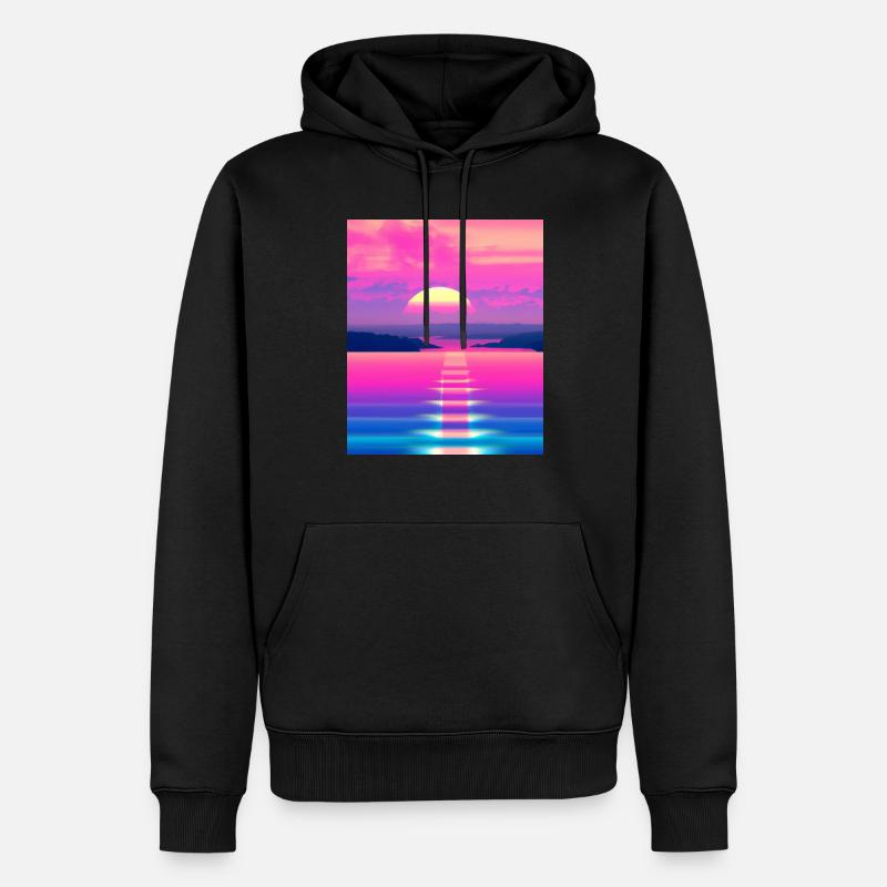 Vaporwave Sun Synthwave Sunset - Sweat à capuche Premium bio Homme - noir