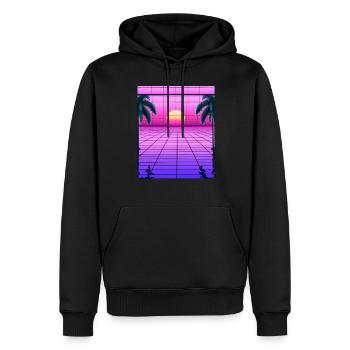 Vaporwave Sun Synthwave Sunset Palms - Men’s Premium Organic Hoodie - black - Front - Nico (187cm)