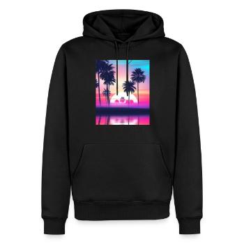 Vaporwave Sun Synthwave Sunset Palms - Men’s Premium Organic Hoodie - black - Front - Nico (187cm)