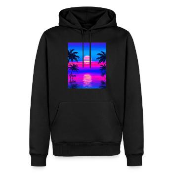 Vaporwave Sun Synthwave Sunset Palms - Men’s Premium Organic Hoodie - black - Front - Nico (187cm)