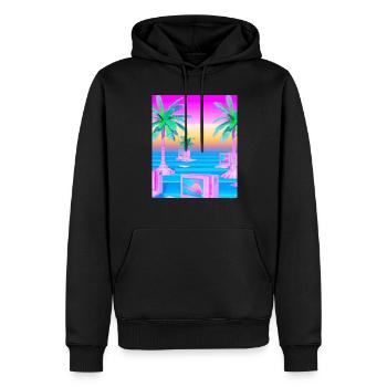 Synthwave Sun Hawaii Vaporwave Esthétique - Sweat à capuche Premium bio Homme - noir - Devant - Nico (187cm)