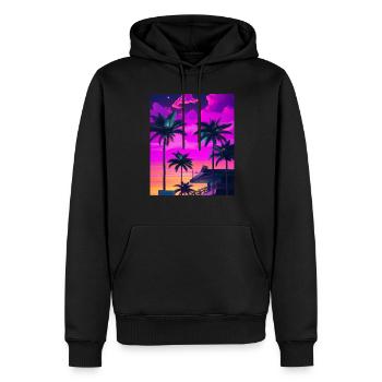 Synthwave Sun Hawaii Vaporwave Esthétique - Sweat à capuche Premium bio Homme - noir - Devant - Nico (187cm)