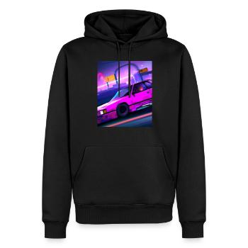 Vaporwave Esthétique Synthwave Car - Sweat à capuche Premium bio Homme - noir - Devant - Nico (187cm)