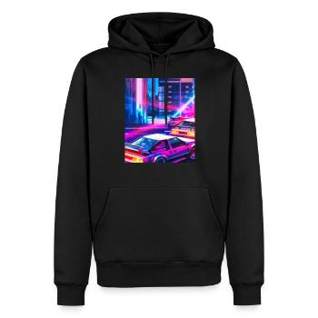 Vaporwave Esthétique Synthwave City - Sweat à capuche Premium bio Homme - noir - Devant - Nico (187cm)
