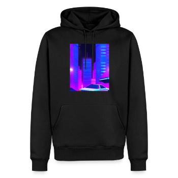 Vaporwave Esthétique Synthwave City - Sweat à capuche Premium bio Homme - noir - Devant - Nico (187cm)