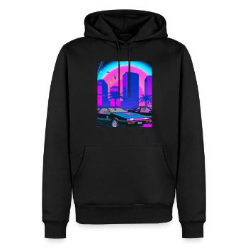 Vaporwave Esthétique Synthwave City - Sweat à capuche Premium bio Homme - noir - Devant - Nico (187cm)