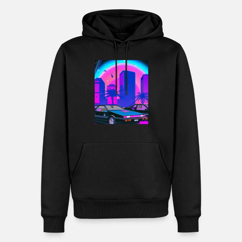 Vaporwave Esthétique Synthwave City - Sweat à capuche Premium bio Homme - noir