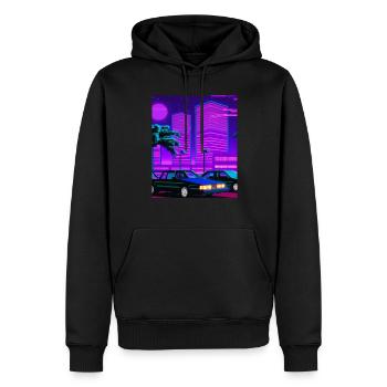 Vaporwave Esthétique Synthwave City - Sweat à capuche Premium bio Homme - noir - Devant - Nico (187cm)