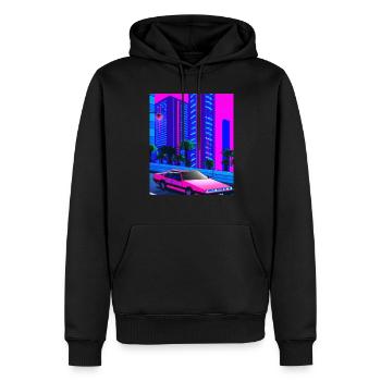 Vaporwave Esthétique Synthwave City - Sweat à capuche Premium bio Homme - noir - Devant - Nico (187cm)