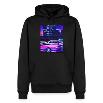Vaporwave Esthétique Synthwave City - Sweat à capuche Premium bio Homme - noir - Devant - Nico (187cm)