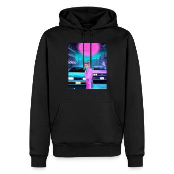 Vaporwave Esthétique Synthwave Car Anime Fille - Sweat à capuche Premium bio Homme - noir - Devant - Nico (187cm)