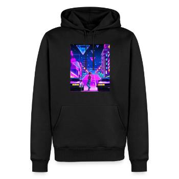 Vaporwave Esthétique Synthwave City Anime Girl - Sweat à capuche Premium bio Homme - noir - Devant - Nico (187cm)