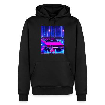 Vaporwave Esthétique Synthwave Car Anime Fille - Sweat à capuche Premium bio Homme - noir - Devant - Nico (187cm)