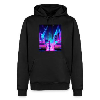 Vaporwave Esthétique Synthwave City Anime Girl - Sweat à capuche Premium bio Homme - noir - Devant - Nico (187cm)