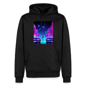 Vaporwave Esthétique Synthwave City Anime Girl - Sweat à capuche Premium bio Homme - noir - Devant - Nico (187cm)