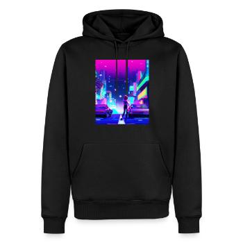 Vaporwave Esthétique Synthwave City Anime Girl - Sweat à capuche Premium bio Homme - noir - Devant - Nico (187cm)