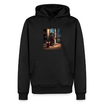 Otter Lovers Nerd Otter Drinking Coffee - Männer Premium Bio Hoodie - Schwarz - Vorne - Nico (187cm)