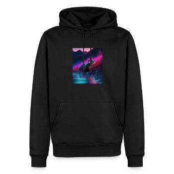 Cool Sea Otter Design Synthwave Wandering Otter - Männer Premium Bio Hoodie - Schwarz - Vorne - Nico (187cm)