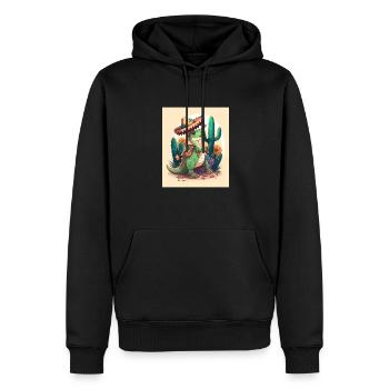 Dinosaure amoureux des dinosaures verts portant un sombrero - Sweat à capuche Premium bio Homme - noir - Devant - Nico (187cm)