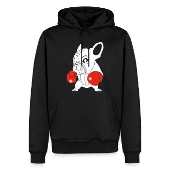 Chien blanc boxeur - Sweat à capuche Premium bio Homme - noir - Devant - Nico (187cm)