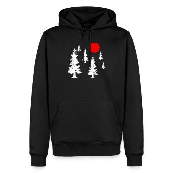 Soleil rouge sur pin blanc Silhouettes - Sweat à capuche Premium bio Homme - noir - Devant - Nico (187cm)