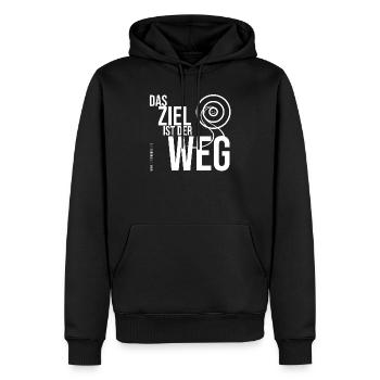 Das Ziel ist der Weg - weißer Schriftzug - Männer Premium Bio Hoodie - Schwarz - Vorne - Nico (187cm)