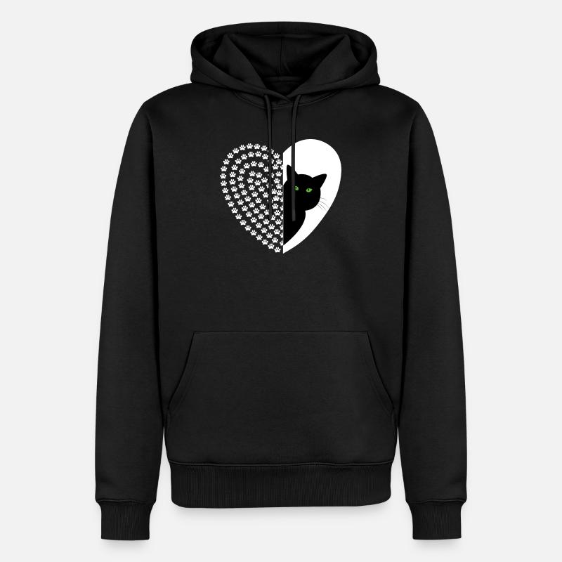 Schwarze Katze mit Blumenmuster - Männer Premium Bio Hoodie - Schwarz