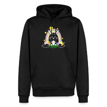 Osterhase Hase mit Regenbogen und Ostereier - Männer Premium Bio Hoodie - Schwarz - Vorne - Nico (187cm)